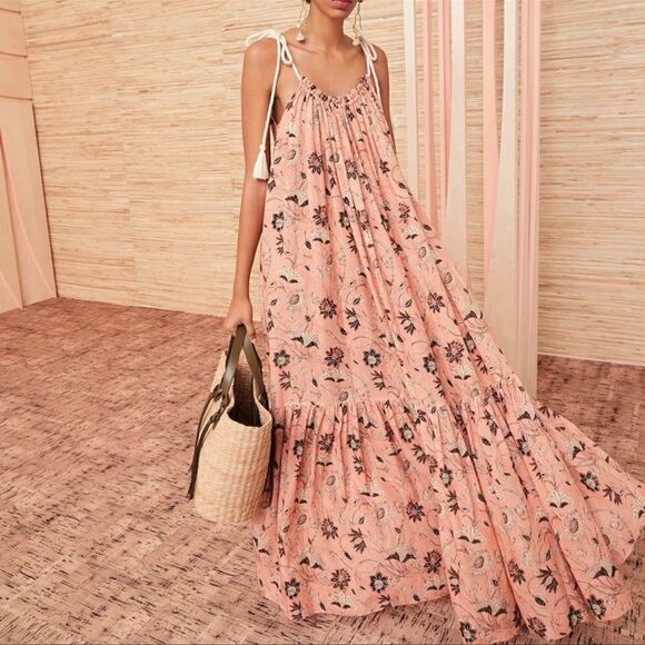 Ulla Johnson Dresses & Skirts - ULLA JOHNSON Cari Shoulder-Tie Maxi Beach Dress Primrose Medium MSRP $445